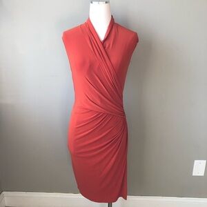 Stunning Lauren Ralph Lauren Burn Orange Wrap Draped Body con Dress 2